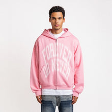 Load image into Gallery viewer, Rheborn Blurry Forever Or Never Zip Up Hoodie Pink
