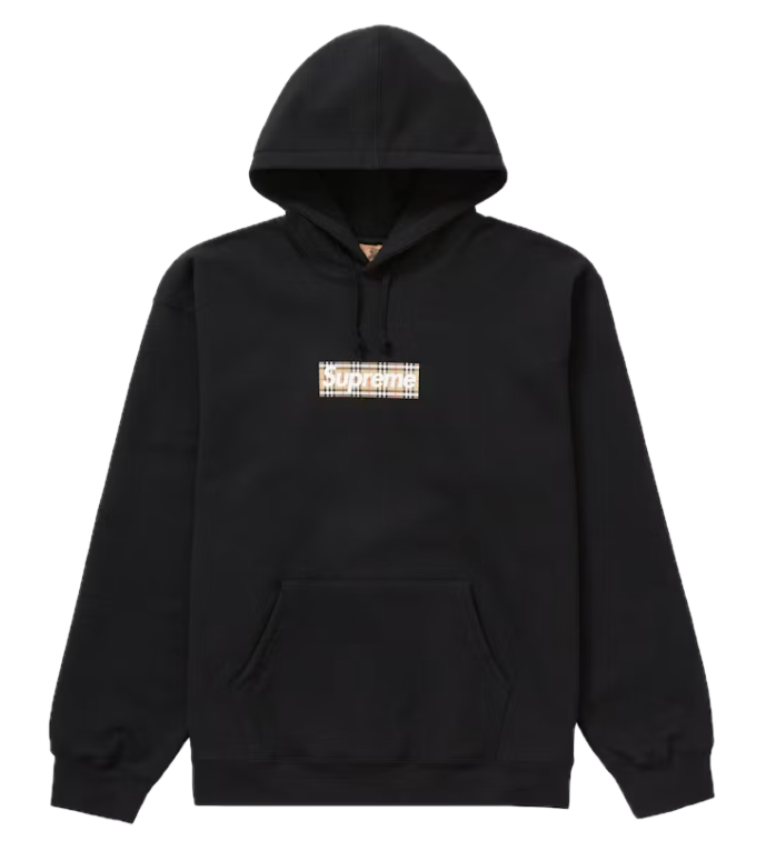 Supreme Burberry Box Logo Hooded Sweatshirt Black