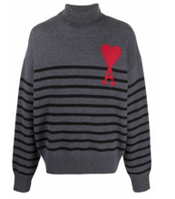 Afbeelding in Gallery-weergave laden, Ami Paris Ami De Coeur Striped Turtleneck Sweater grey black red
