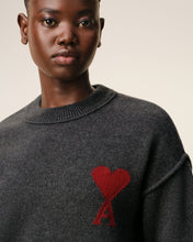 Load image into Gallery viewer, Ami Paris Grey Wool Crewneck Sweater With Contrasted Ami De Coeur
