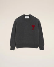 Load image into Gallery viewer, Ami Paris Grey Wool Crewneck Sweater With Contrasted Ami De Coeur
