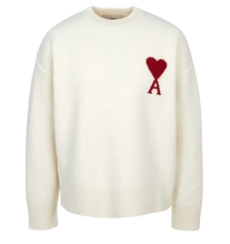 Afbeelding in Gallery-weergave laden, Ami Paris White Wool Ami De Coeur Crewneck Sweater Offwhite/Red

