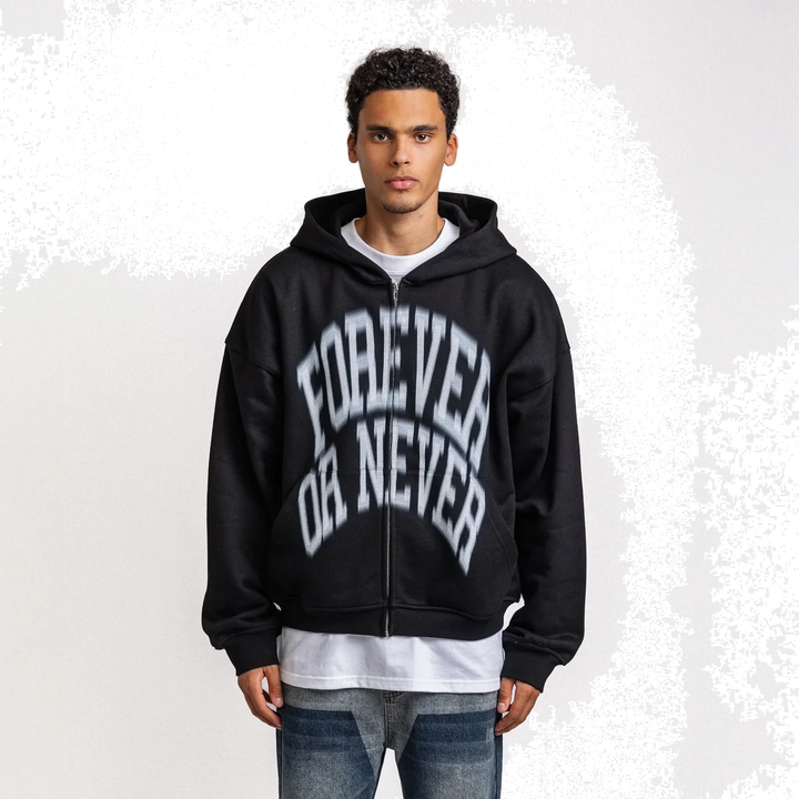 Rheborn Blurry Forever Or Never Zip Up Hoodie Black