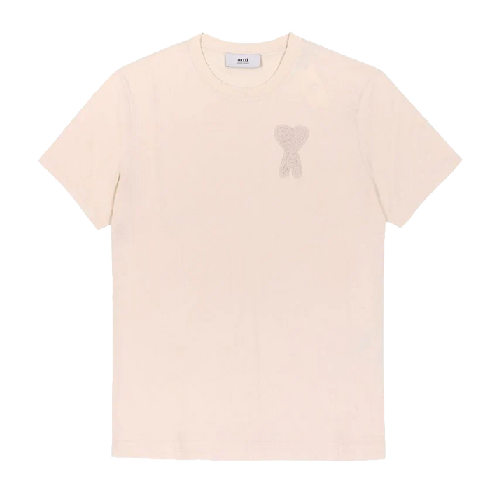 AMI Paris Cotton Ami de Coeur Patch T-Shirt Beige Logo