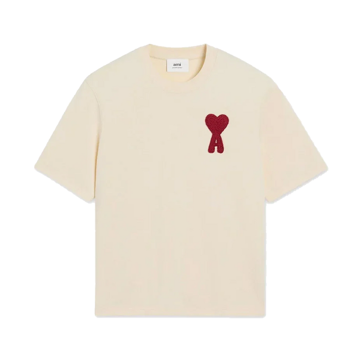 AMI Paris Cotton Ami de Coeur Patch T-Shirt Beige Red